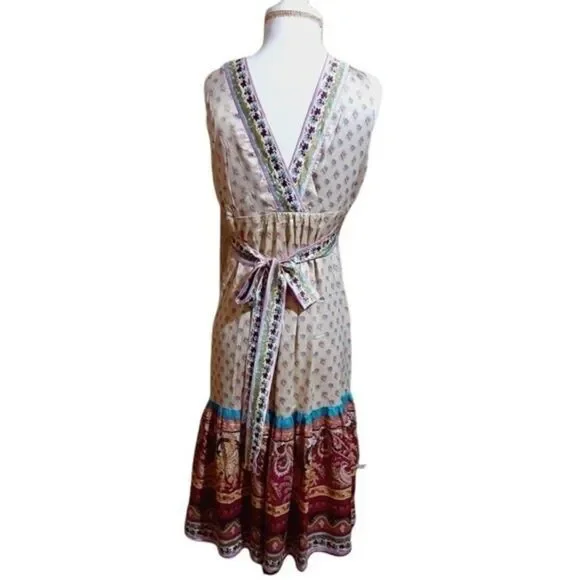 MIXIT Women's Empire Floral Paisley Multi Color Tiered Sleeveles Boho Dress Sz 8 - Picture 5 of 8